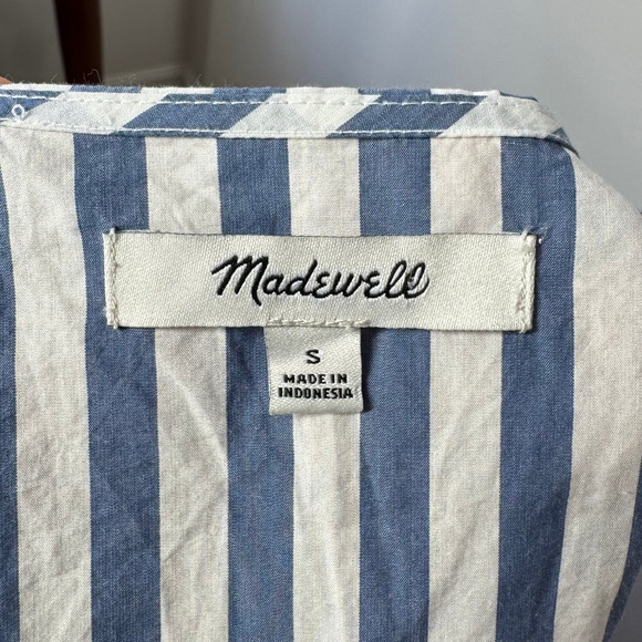 Madewell Top Women S Cuffed-Sleeve Wrap Blouse in Stripe Blue White Clean Girl - Picture 5 of 8